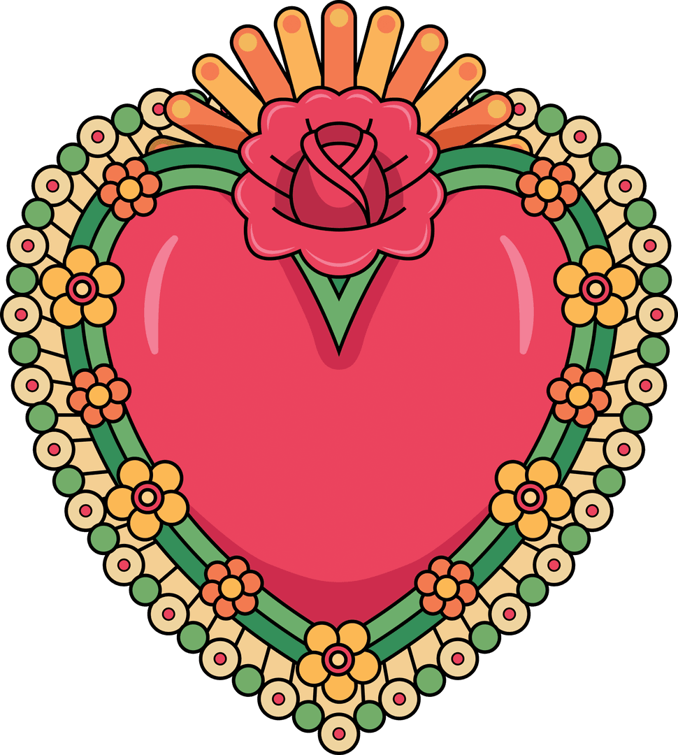 Romantic Heart with Rose Emblem on Transparent Background