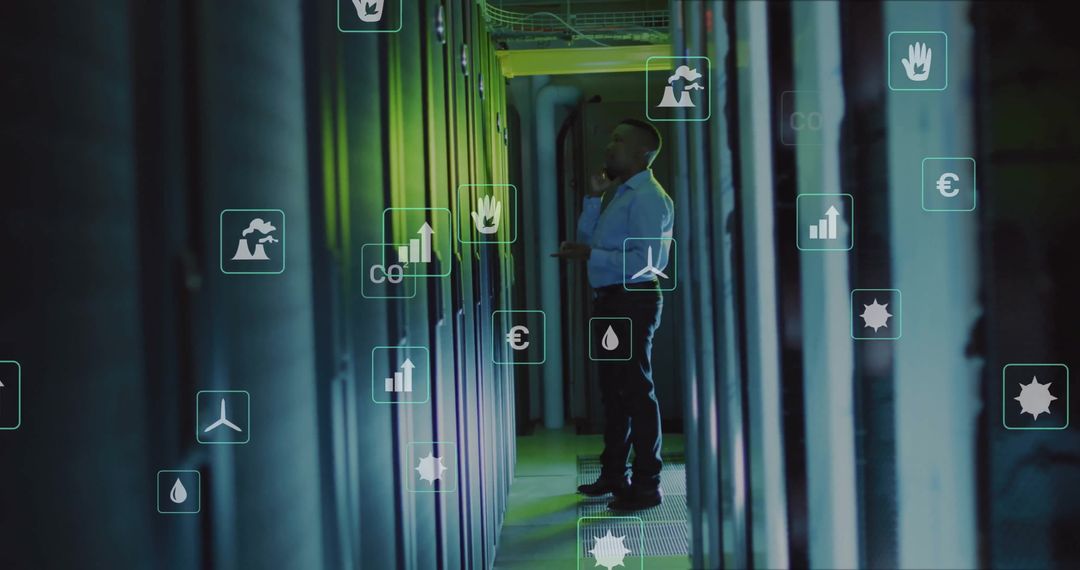 Digital Data Processing with Binary Code Overlapping Server Rooms - Free Images, Stock Photos and Pictures on Pikwizard.com