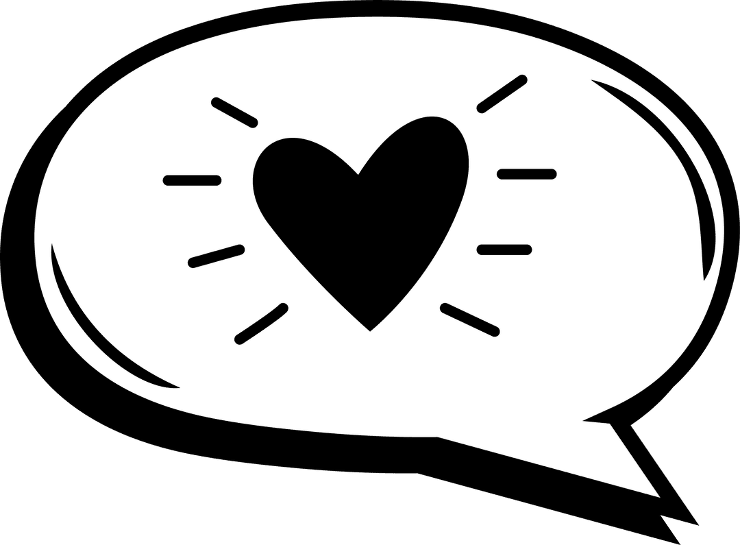 Radiating Heart Speech Bubble on Transparent Background