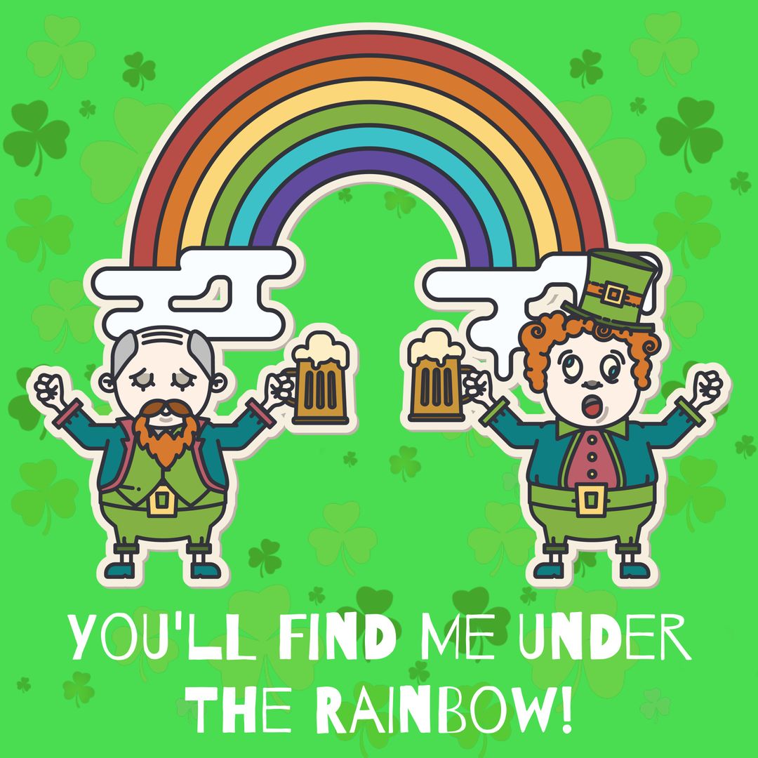 St. Patrick's Day Cheer with Cartoon Leprechauns and Rainbow