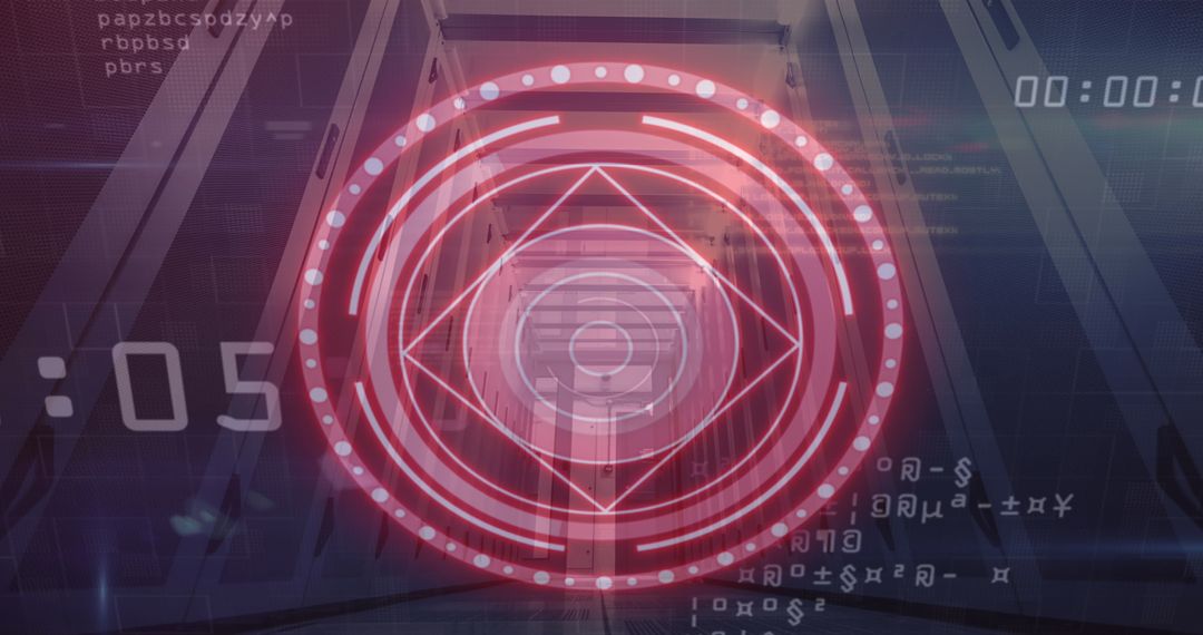 Futuristic Data Interface in Illuminated Server Room