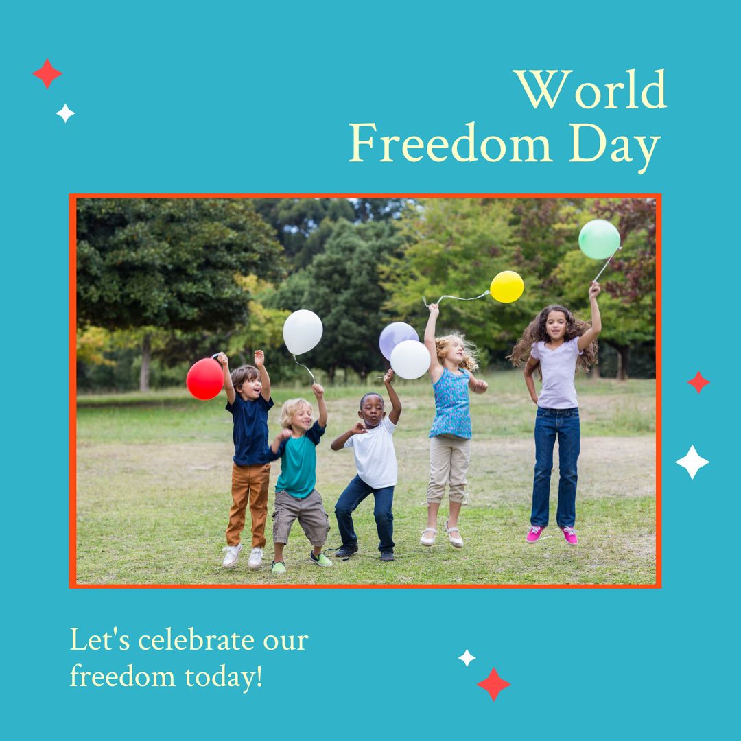 Multiracial Children Celebrating World Freedom Day with Balloons
