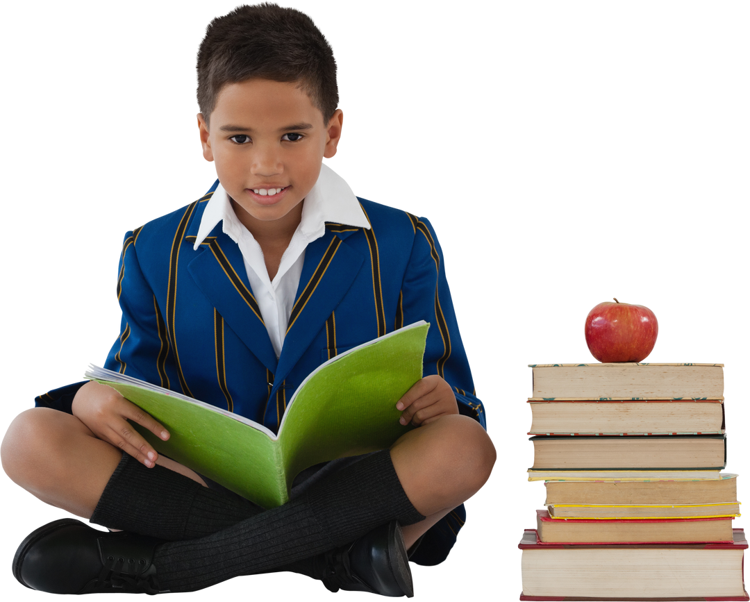 Transparent Boy Studying with Books and Apple - Download Free Stock Images Pikwizard.com