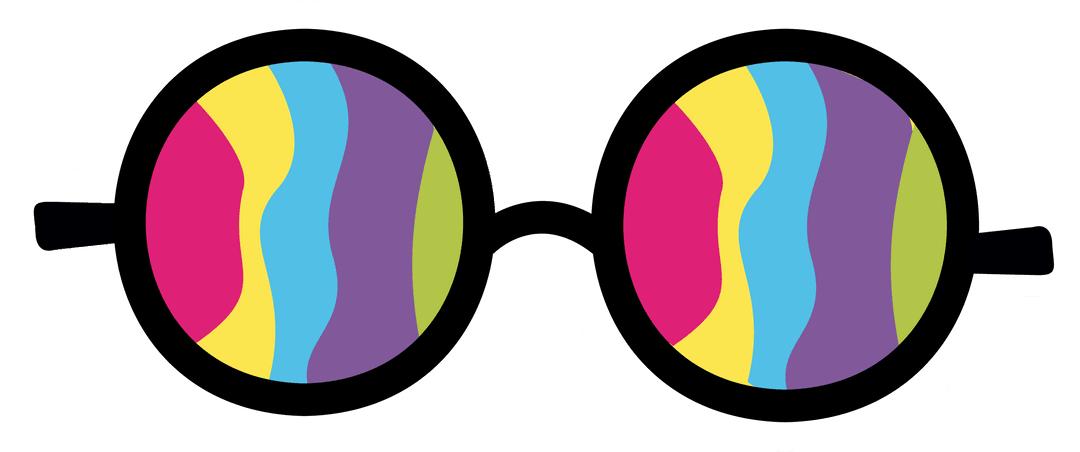 Psychedelic Round Glasses with Vibrant Waves on Transparent Background
