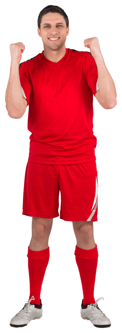 Energetic Football Player in Red Uniform Celebrating Victory Transparent