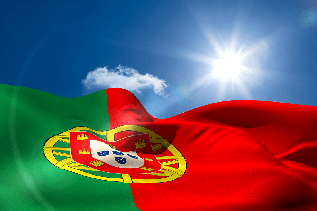 Portuguese National Flag Waving Under Clear Blue Sky with Transparent Background