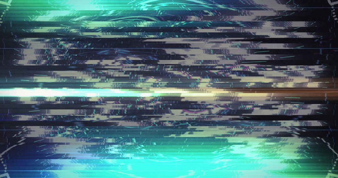 Glitch Art Background with Neon Light Trails for Technology