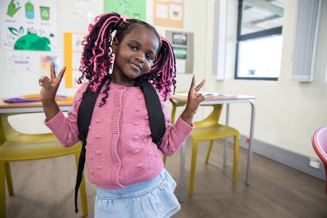 Confident Student Ready for School in Classroom Setting