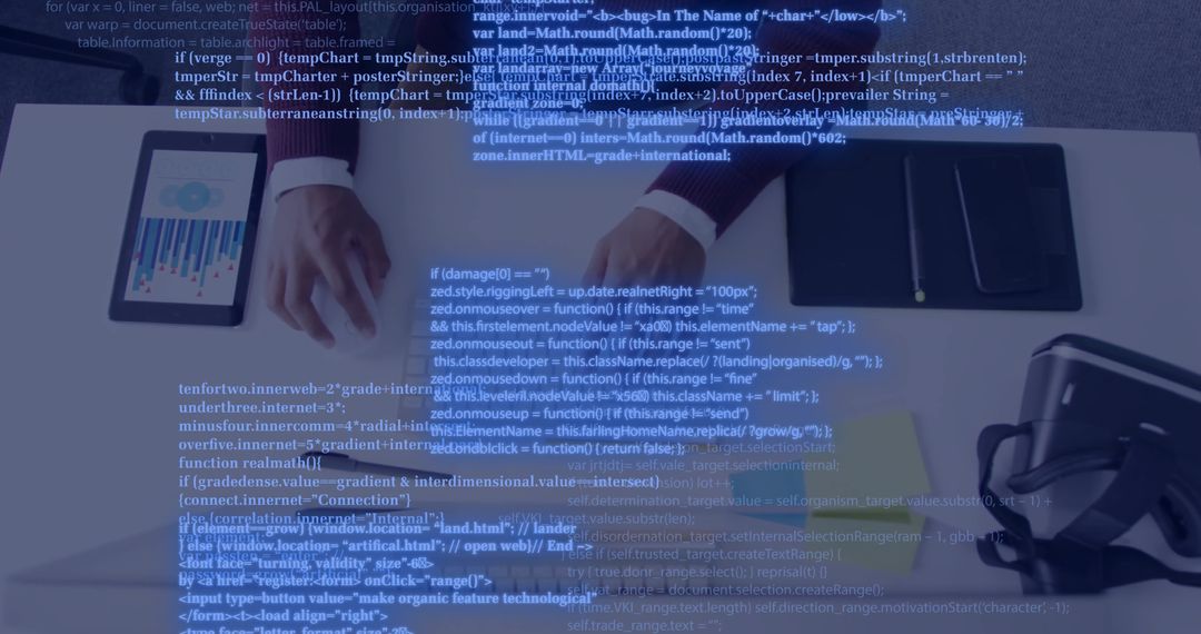 Businessman at Desk with Overlaid Coding Data Concept