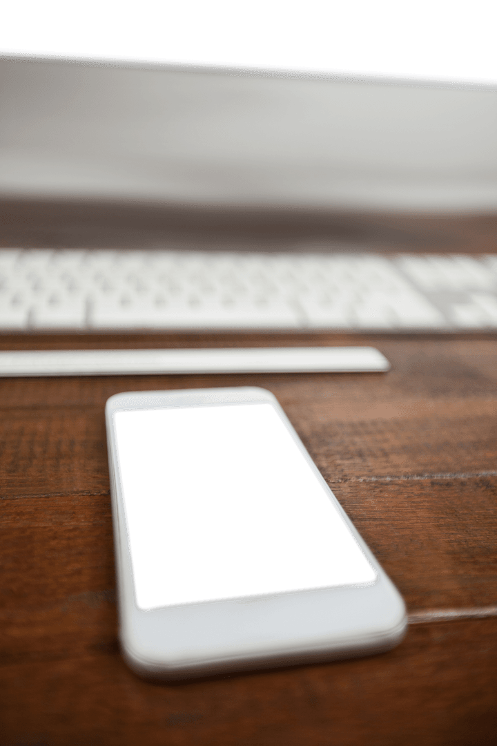 Transparent: Smartphone and Keyboard on Wooden Desk Surface