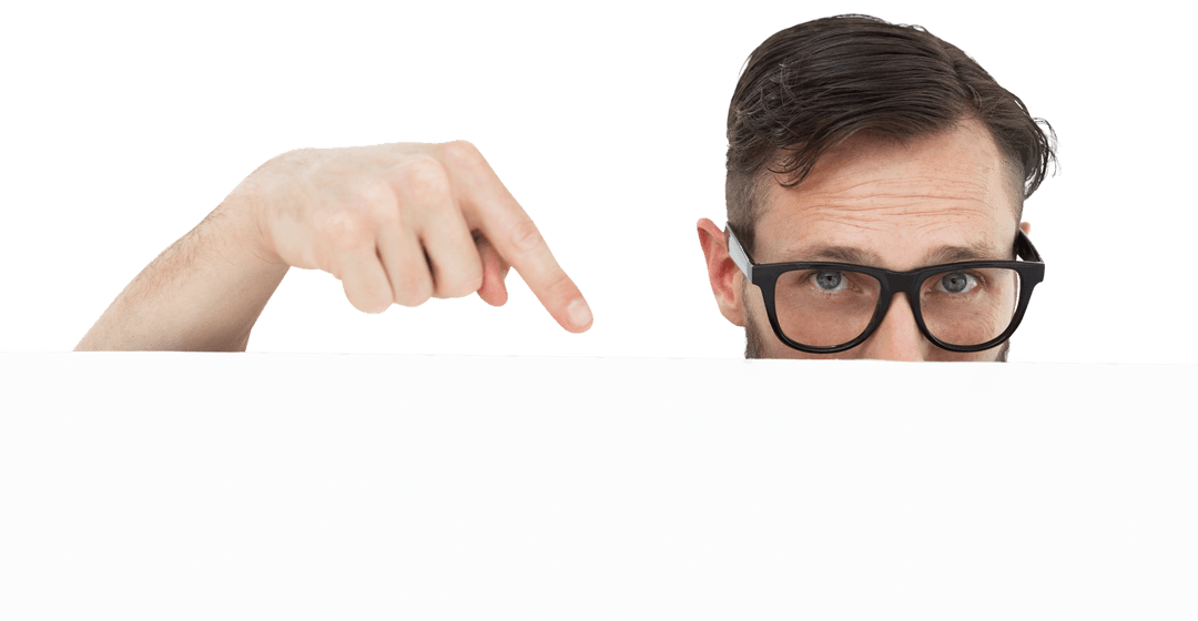 Transparent Banner with Geeky Hipster Pointing down