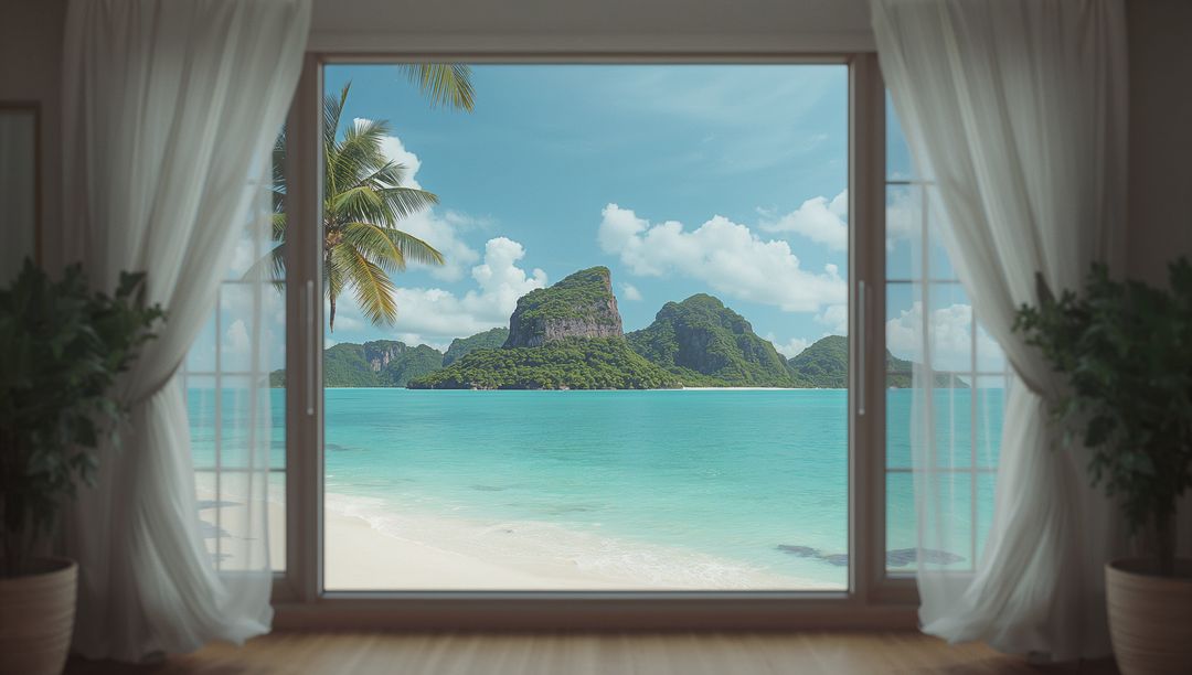 Villa Window View Overlooking Pristine Turquoise Ocean