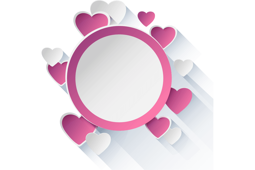 Pink Circle with Hearts and Copy Space on Transparent Background