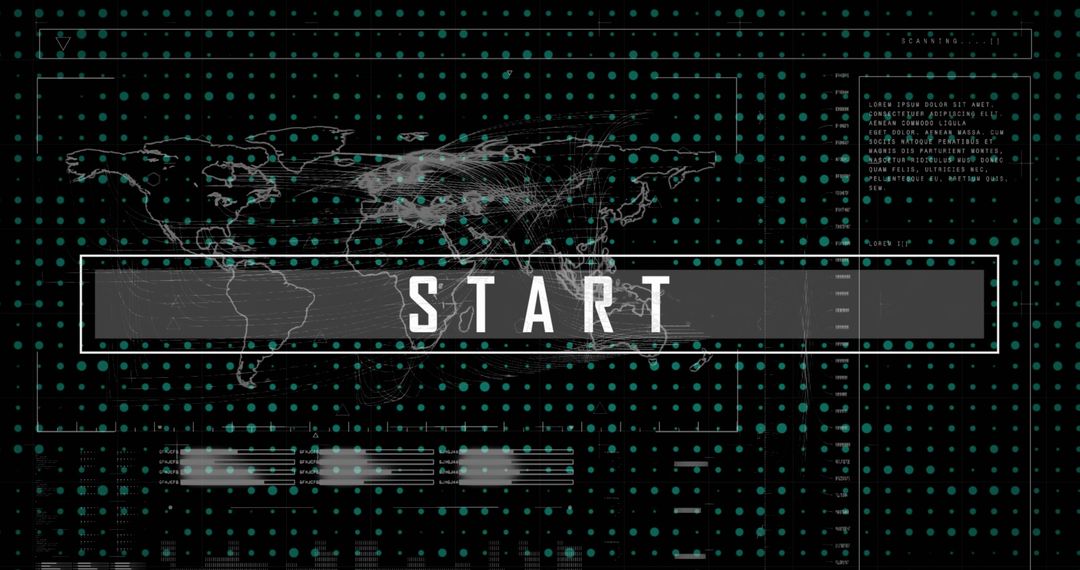 Digital Interface Displaying World Map and Start Text