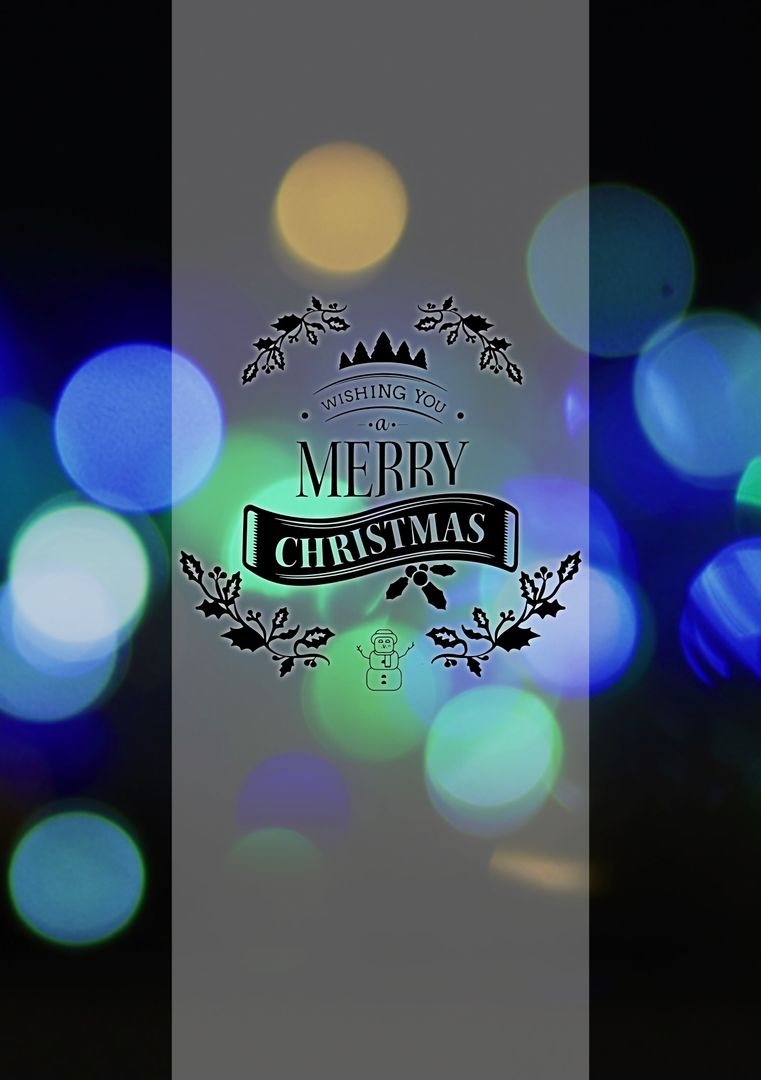 Festive Merry Christmas Greeting with Blue Bokeh Lights