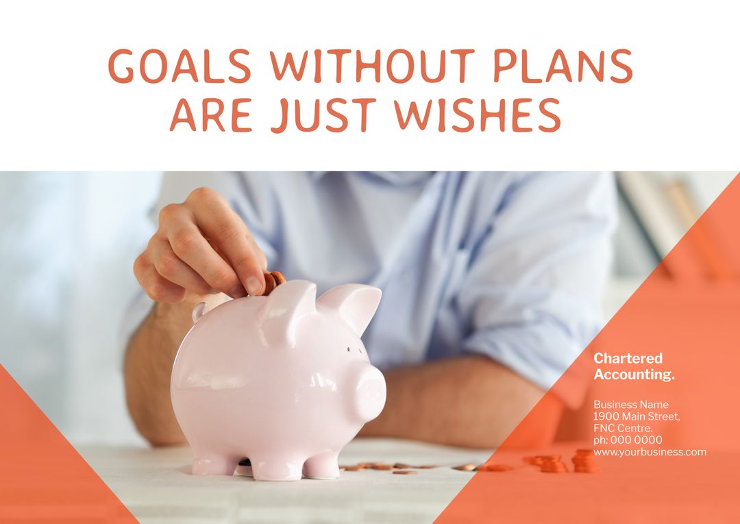 Motivational Quote with Person Saving Money in Piggy Bank - Download Free Stock Templates Pikwizard.com