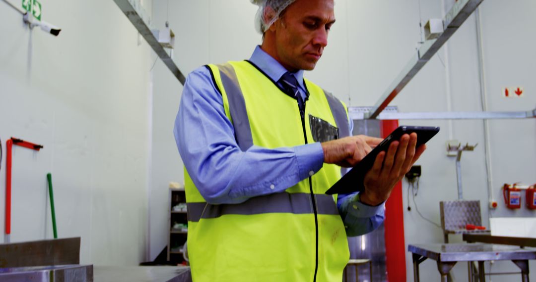 Industrial Worker Using Tablet for Machinery Maintenance in Factory - Free Images, Stock Photos and Pictures on Pikwizard.com