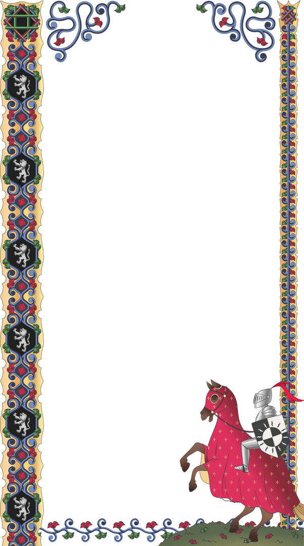 Transparent Medieval Decorative Frame with Mounted Knight and Heraldic Shields