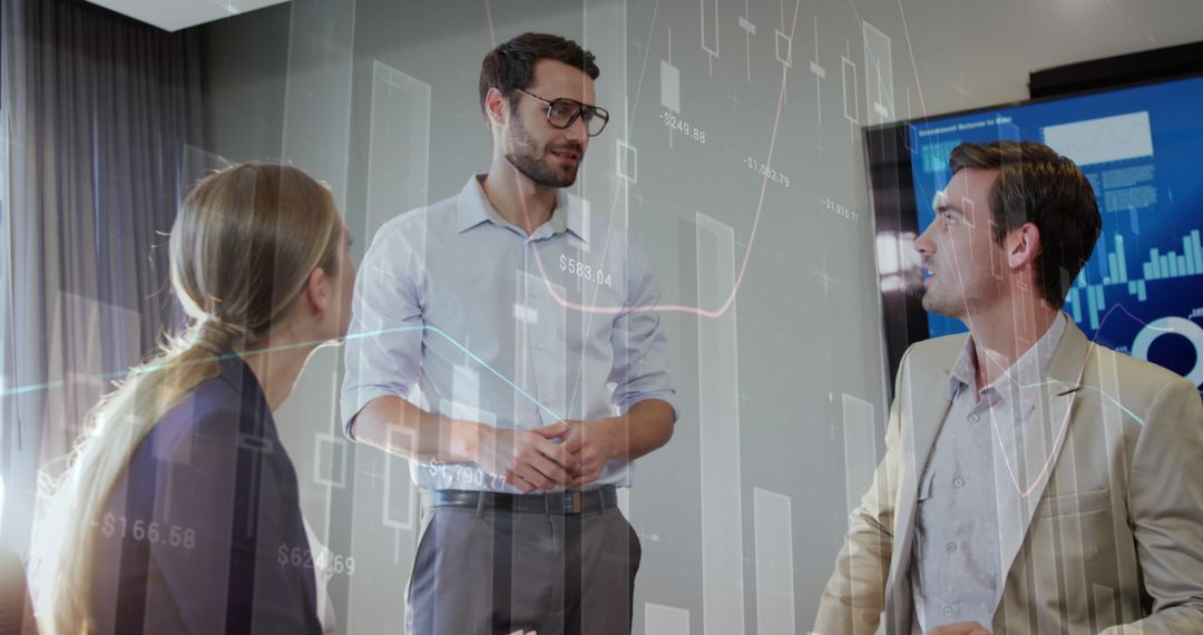 Business Colleagues Discussing Analytics with Data Overlay