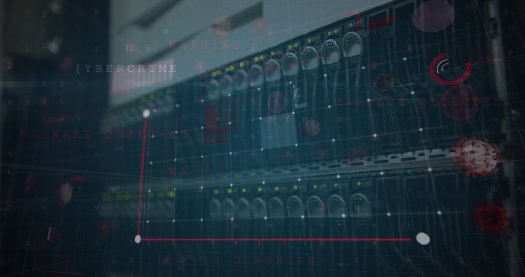 Digital Interface with Coronavirus Concept Over Server Room