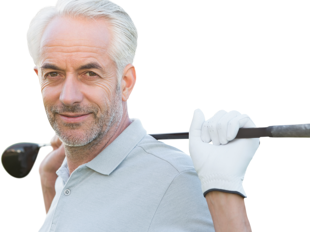 Smiling Caucasian Male Golfer Holding Golf Club on Transparent Background - Download Free Stock Images Pikwizard.com