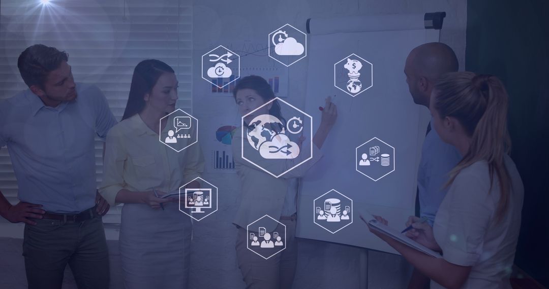 Diverse Team Strategizing with Digital Interface Outdoors