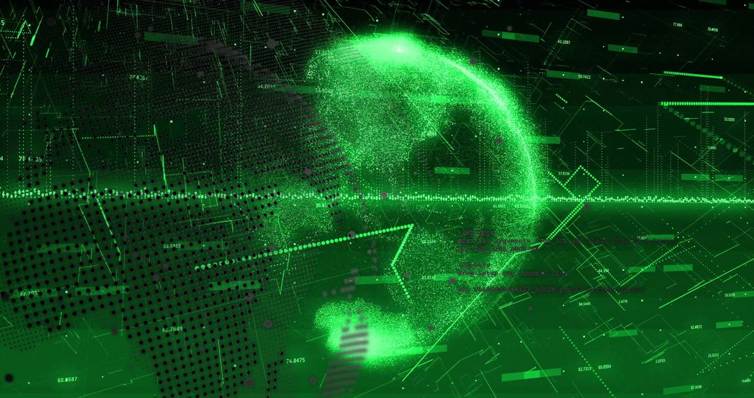 Glowing Green Holographic Sphere in Digital Data Network