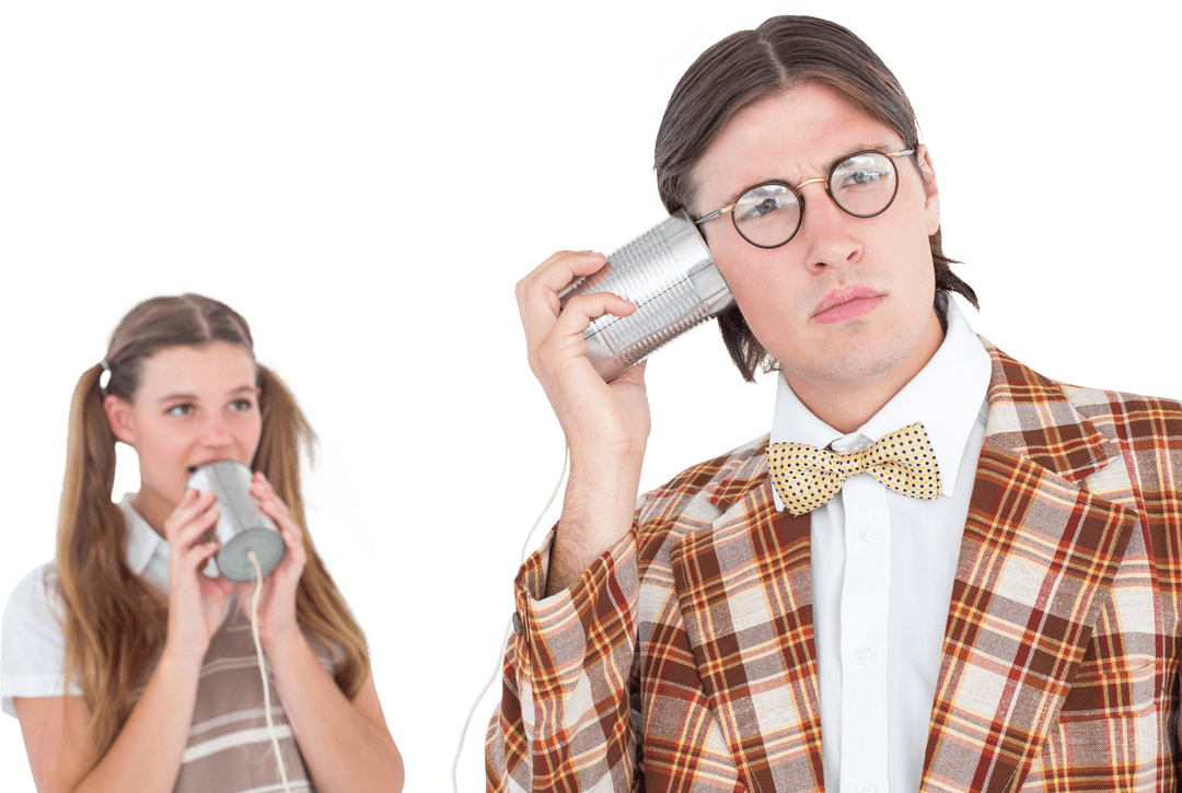 Geeky Concepts Communicated Through Tin Can Phones with Transparent Background