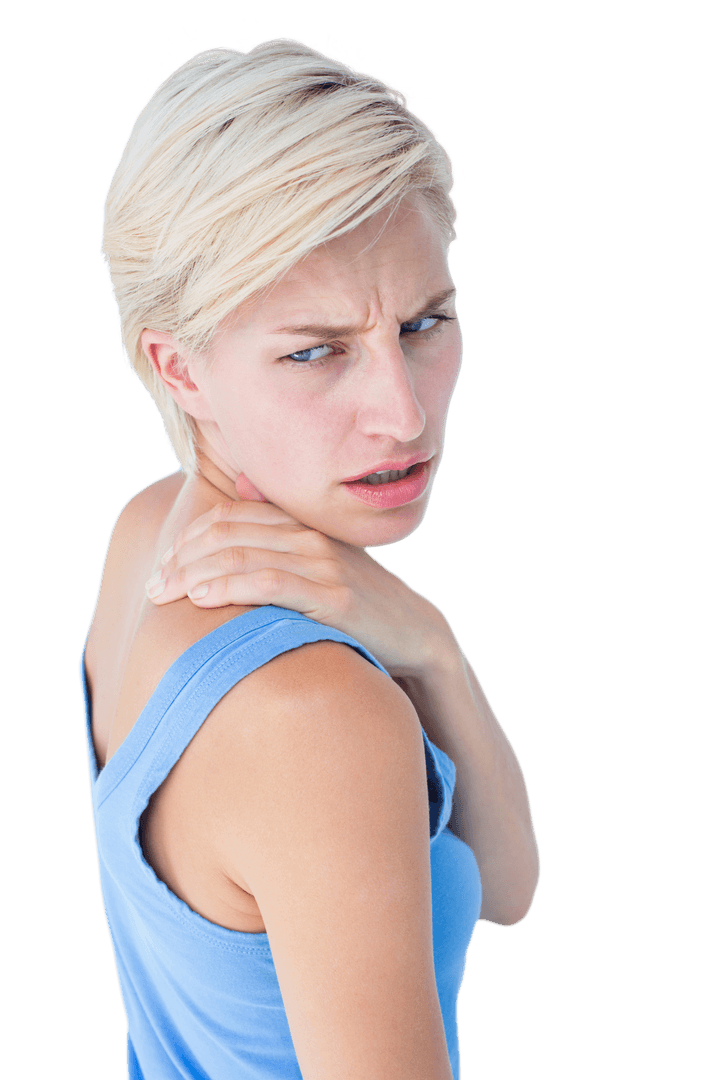 Transparent Image of Woman with Neck Pain Looking Concerned
