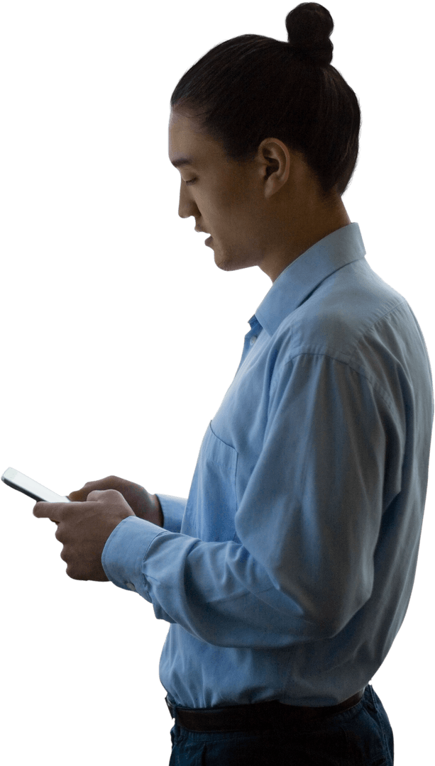 Transparent Side View of Businessman Using Mobile Phone
