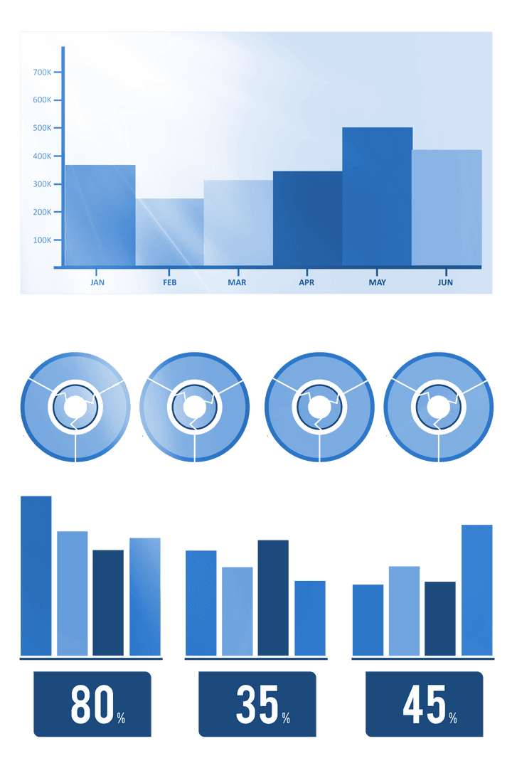 Blue statistic comparison jan-jun on transparent background for business usage