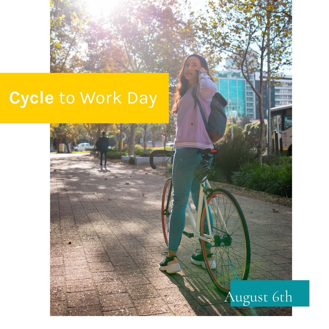 Young Woman Commuting by Bike on Cycle to Work Day