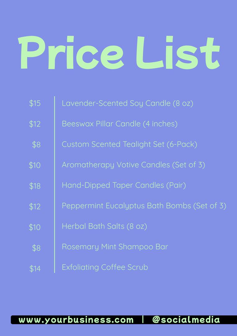 Small Business Price List with Soothing Colors - Download Free Stock Templates Pikwizard.com