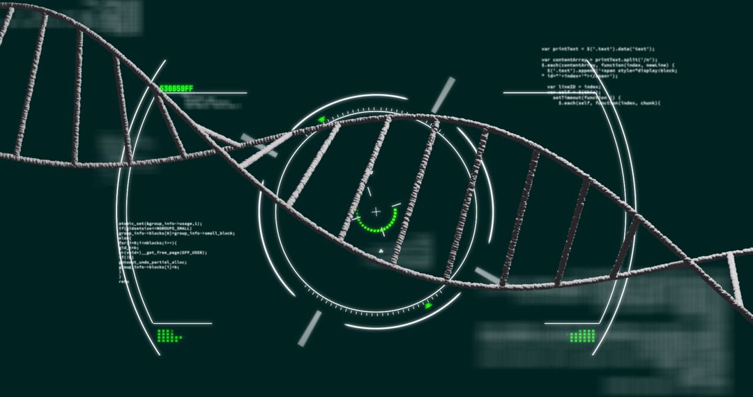 Futuristic DNA Helix in Digital Interface with Holographic Code