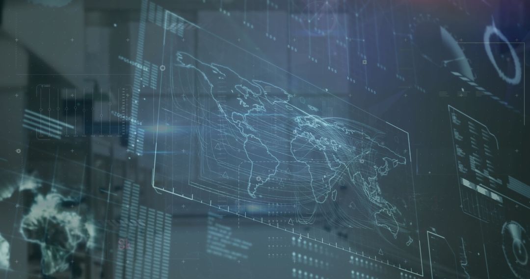 Futuristic Digital Interface with World Map and Codes