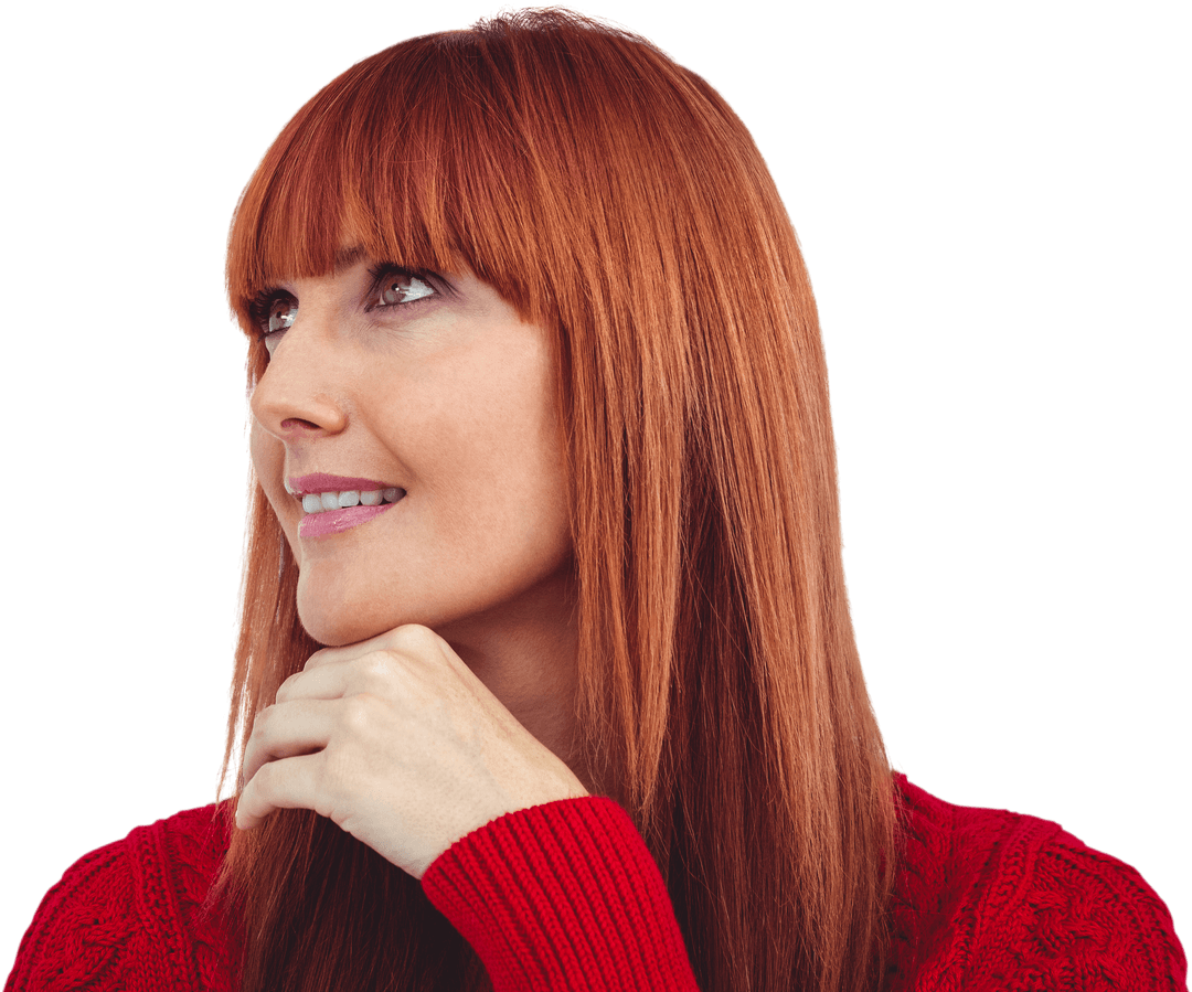 Joyful Redhead Woman Smiling Looking Away on Transparent Background