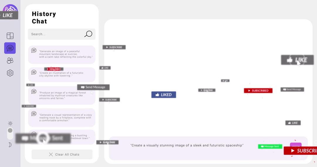 Futuristic Social Media Interface with AI Text Prompts