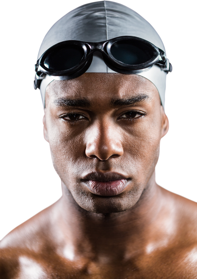 Transparent Portrait of Serious Swimmer with Goggles and Swimming Cap - Download Free Stock Images Pikwizard.com