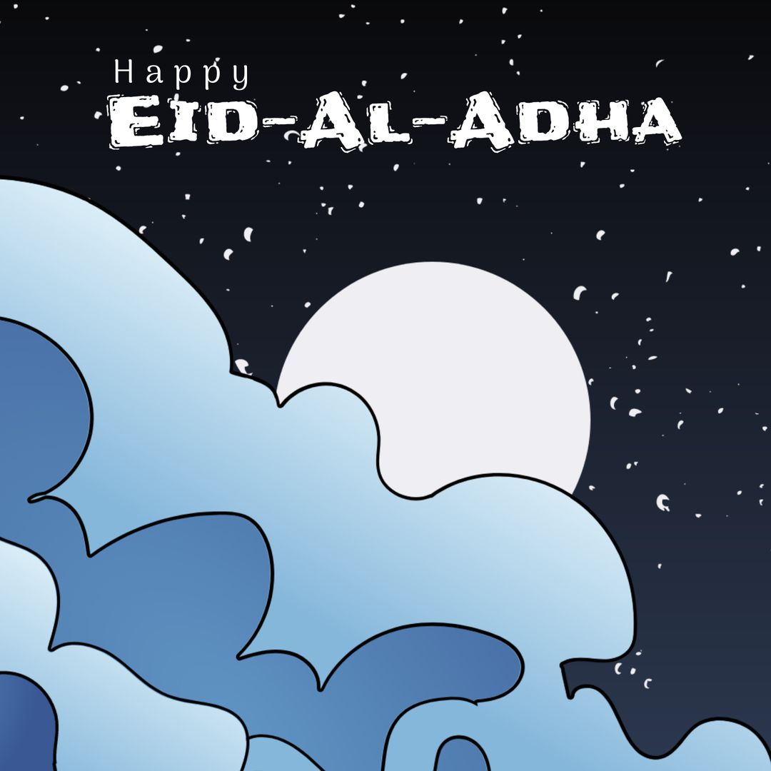 Eid Al-Adha Celebration with Moonlit Sky and Clouds