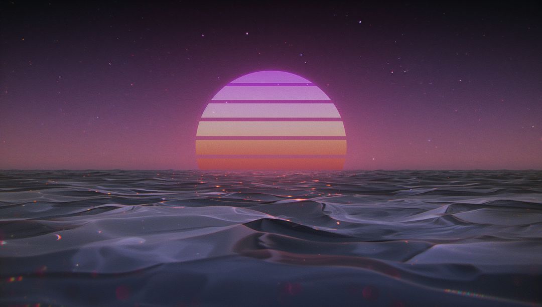 Retro-futuristic Ocean Seascape at Twinkling Nightfall