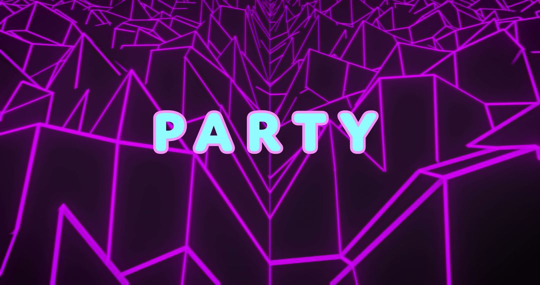 Neon Party Text on Digital Geometric Background