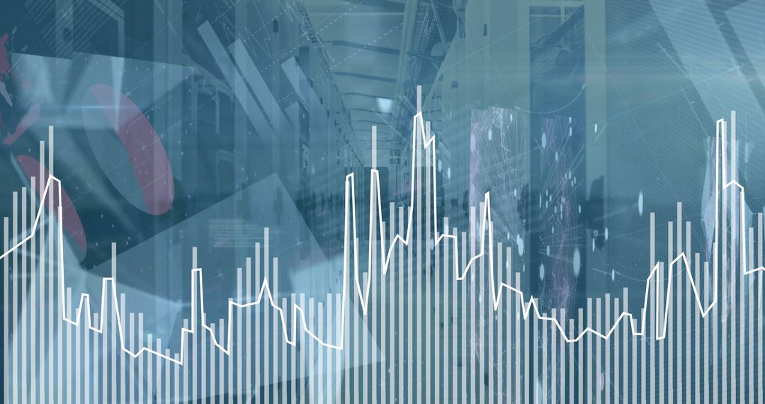Financial Data Analysis Overlaying a High-Tech Server Room