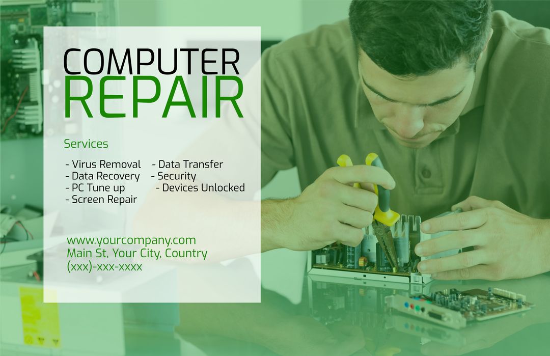 Computer Repair Services Advertisement Featuring Skilled Technician