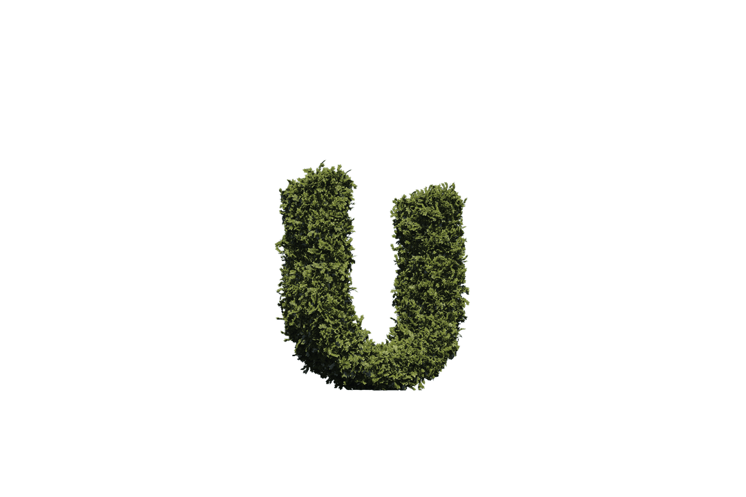 Nature-themed Letter U with Grass on Transparent Background