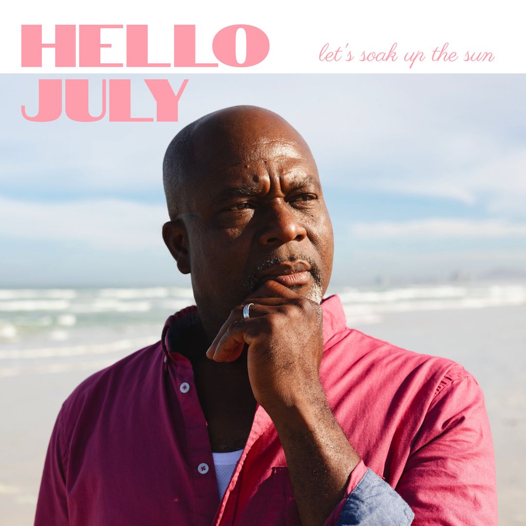 Thoughtful African American Man at Sunny Beach