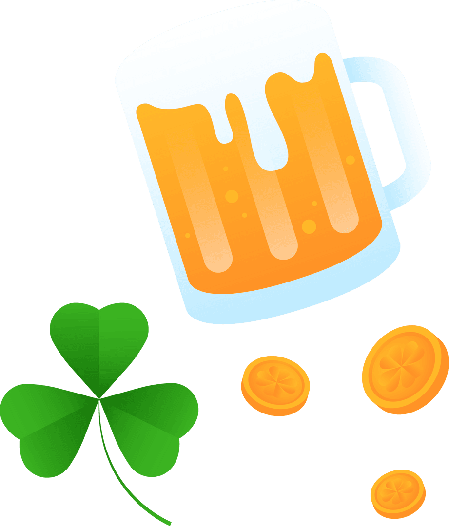 Floating Beer Mug with Clover on Transparent Background