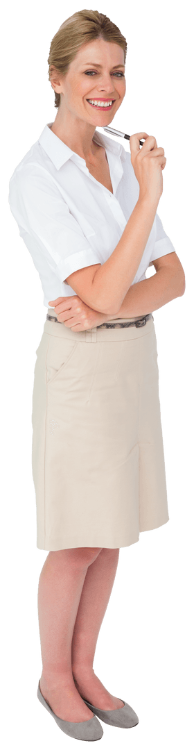 Happy Caucasian Businesswoman Standing Smiling Transparently