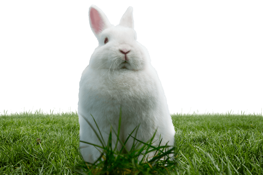 Curious White Bunny in Grass on Transparent Background