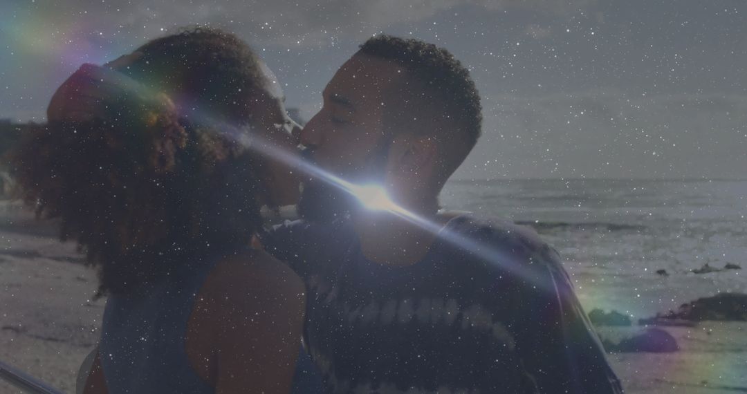 Romantic Couple Kissing on Beach Walkway with Scenic Ocean View