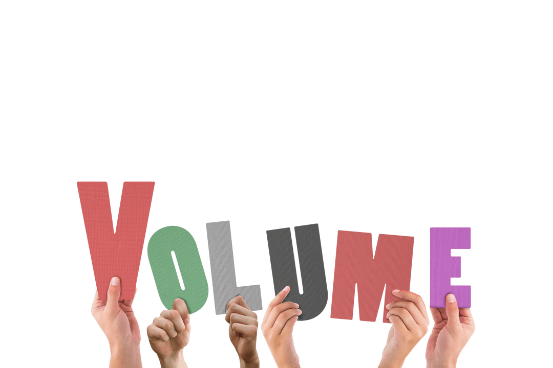 Transparent Diverse Hands Holding Colorful Volume Letters